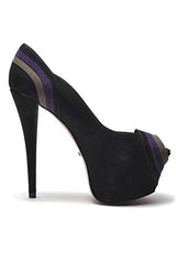 Schutz Salsa Black Suede Super High Heel Peep Toe Platform Fashion Dress Pumps