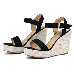 UTIKLIOU Summer Black Fashion Platform Open Toe Wedge Heels Casual Sandals 6.5