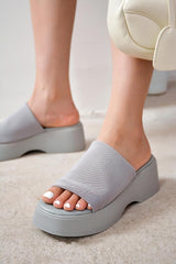 Platform Sandals Women Wedges Slides Chunky Heels Wedge Sandals Fabric Mule Fitted Cloud Lightweight Shoes Slipper +Memory Foam