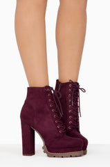 Liliana Monclair Run The Streets Wine Vegan Suede Lace Up Combat PLatform Boots