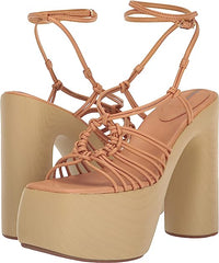 Sam Edelman Gia Natural Sand Platform Knotted Strappy Block Heeled Sandals