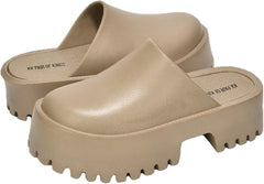 KK PAIR OF KINGS Heights Taupe Fashion Slip On Non-Slip Mule Clog Platform Sandals