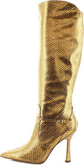 Sam Edelman Elia Medallion Gold Snake Pointed Toe Stiletto Heeled Tall Boots