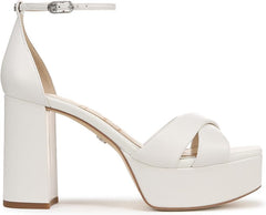 Sam Edelman Jullian Bright White Open Toe Ankle Strap Block Heeled Sandals