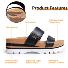 Women's Higher Arch Support Slides Cork Footbed Slip on Platform Sandals 7.5