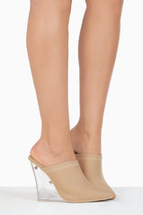 Cape Robbin Dear Nude Pointed High Lucite Glass Wedge Platform Clear Mule Pump