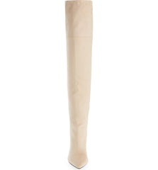 Jeffrey Campbell PILLAR-HI Ivory Nude Suede High Heel Pointed Toe Over Knee Boot