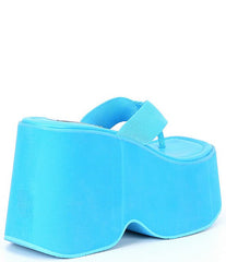Steve Madden Gwen Blue Slip On Squared Open Toe Chunky Platform Heeled Sandals