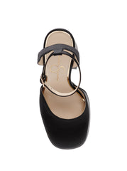 Jessica Simpson Skilla Black Satin Platform Pump Buckle Strap Block Heel Sandals