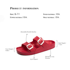 FUNKYMONKEY Women's Comfort Slides Double Buckle Adjustable EVA Flat Sandals 7