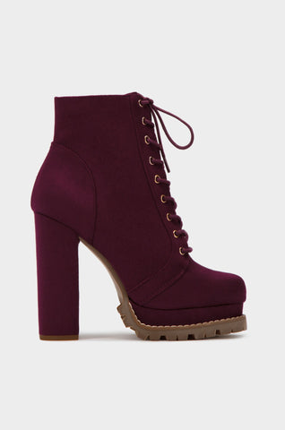 Liliana Monclair Run The Streets Wine Vegan Suede Lace Up Combat PLatform Boots