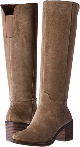 Lucky Brand Ritten Taupe Riding Mid Block Heel Brindle Knee High Leather Boots
