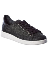 Schutz Sanjay Lace-up Leather Sneakers White Platform Tennis Shoe Black Glitter