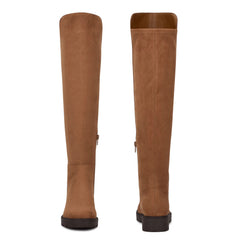 Nine West Tread2 Tan Suede Fashion Zipper Leather Round Toe Over The Knee Boots