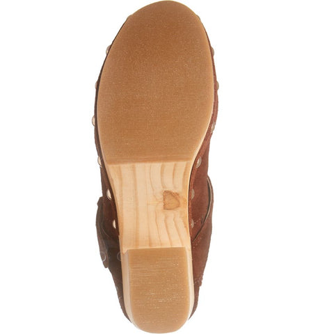 Steve Madden Hilde Studded Platform Slip On Mule Wood Clogs Brown Suede