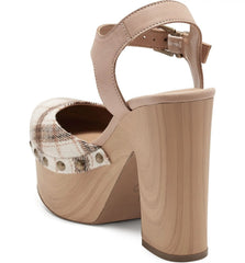 Jessica Simpson Draiye Light Nude Plaid Chunky Ankle Strap Clog Platform Pumps