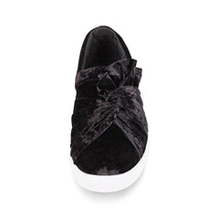Wanted Valance Black Velvet Round Toe Thick Bottom Slip On Sneakers