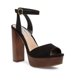 Steve Madden Mckinley Platform Flirty Peep-Toe Sandals Black Suede