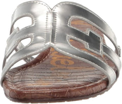 Sam Edelman Bay Soft Silver Rounded Open Toe Slip On Leather Strap Flat Sandals