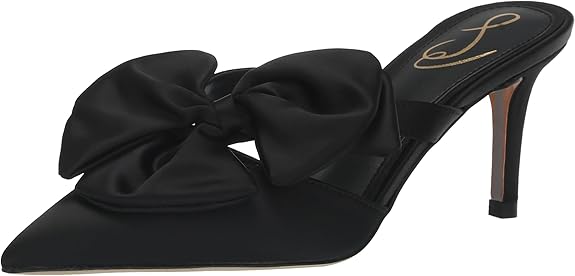 Sam Edelman Veranda Black Satin Pointed Toe Slip On Stiletto Heeled Mules Pumps