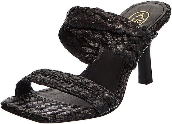 Ash Malibu Black Braid Slip On Open Squared Toe Mid Heeled Mule Slide Sandals