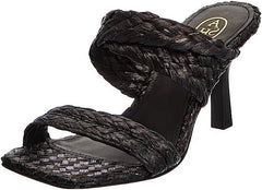 Ash Malibu Black Braid Slip On Open Squared Toe Mid Heeled Mule Slide Sandals