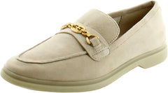 Sam Edelman Kyana Oat Leather Chain Detailed Pointed Toe Slip On Flat Loafers