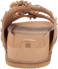 Sam Edelman Oaklyn Natural Woven Leather Buckle Embellished Strap Slides Sandals