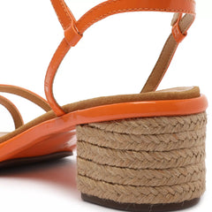 Schutz Narah Mid Orange Open Toe Cross Buckle Ankle Strap Block Heeled Sandals