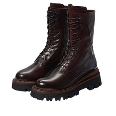 Sam Edelman Wyatt Cayenne Brown Lug Sole Moto Lace Up Lug Sole Combat Ankle Boot