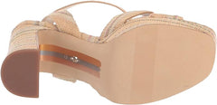 Sam Edelman Kayna Natural Raffia Ankle Strap Square Open Toe Block Heeled Sandal