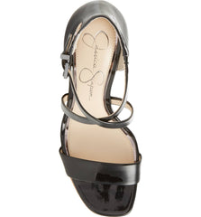 Jessica Simpson STASSI Black Patent Leather Platform Wedge Open Toe Sandals