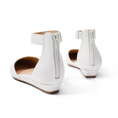 DREAM PAIRS Amiga White Low Wedge Ankle Strap Flats Shoes 12