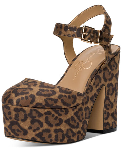 Jessica Simpson Draiye Leopard Closed Toe Ankle Strap Block Heel Platform Pumps