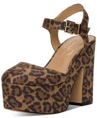 Jessica Simpson Draiye Leopard Closed Toe Ankle Strap Block Heel Platform Pumps