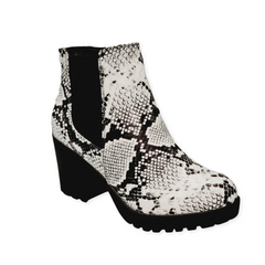 REFRESH CLUB-01 Elastic Panel Brown Slip On Chunky Heel Ankle Booties Snake (7, Snake)