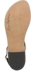 Sam Edelman Gigi Black Signet Embossed Open Toe Ankle Strap Flats Wide Sandals