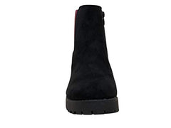 Refresh Club-01 Black Wine Elastic Panel Slip On Chunky Heel Ankle Booties