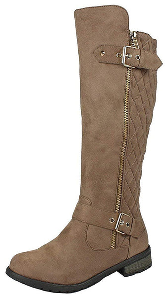 Forever Link Mango-23 Taupe Nubuck Knee High Riding Dress Boot