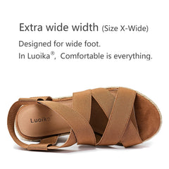 Luoika Women's Wide Wedge Sandals, Ankle Strap Flat Wedge Platform Heel Sandas