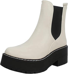 Soda Yossi White Pull On Rounded Toe Chunky Platform Ankle Fashion Boots