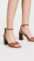 Sam Edelman Danee Saddle Leather Woven Ankle Strap Square Open Toe Heeled Sandal