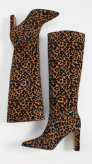 Steven by Steve Madden Joanis Leopard Knee High Dress Block Heel Pointed Boots