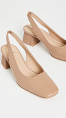 Sam Edelman Toren Maple Nude Leather Squared Toe Slip On Slingback Dress Pumps