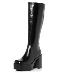 Jeffrey Campbell The-Band Black Squared Toe Block Heel Zipper Knee High Boots