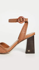 Sam Edelman Danee Saddle Leather Woven Ankle Strap Square Open Toe Heeled Sandal