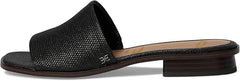 Sam Edelman Sabrina Black Raffia Leather Squared Open Toe Slip On Mules Sandals