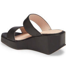 Cecelia New York BAILY Platform Slide Sandal Black Leather Open Toe Wedge Mules