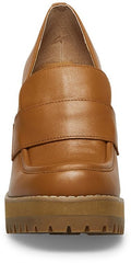 Steve Madden Odette Tan Leather Slip On Rounded Toe Platform Loafer Pumps