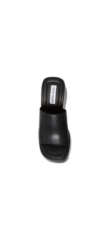 Steve Madden Pepe30 Black Leat Leather Square Toe Lug Sole Platform Mule Sandals